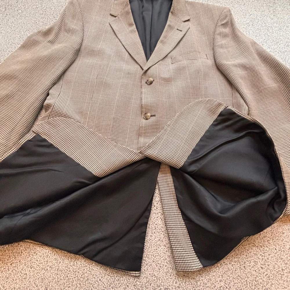 JOS. A. BANK Houndstooth Blazer 44L Brown Silk Wool Sport Jacket Preppy Classic